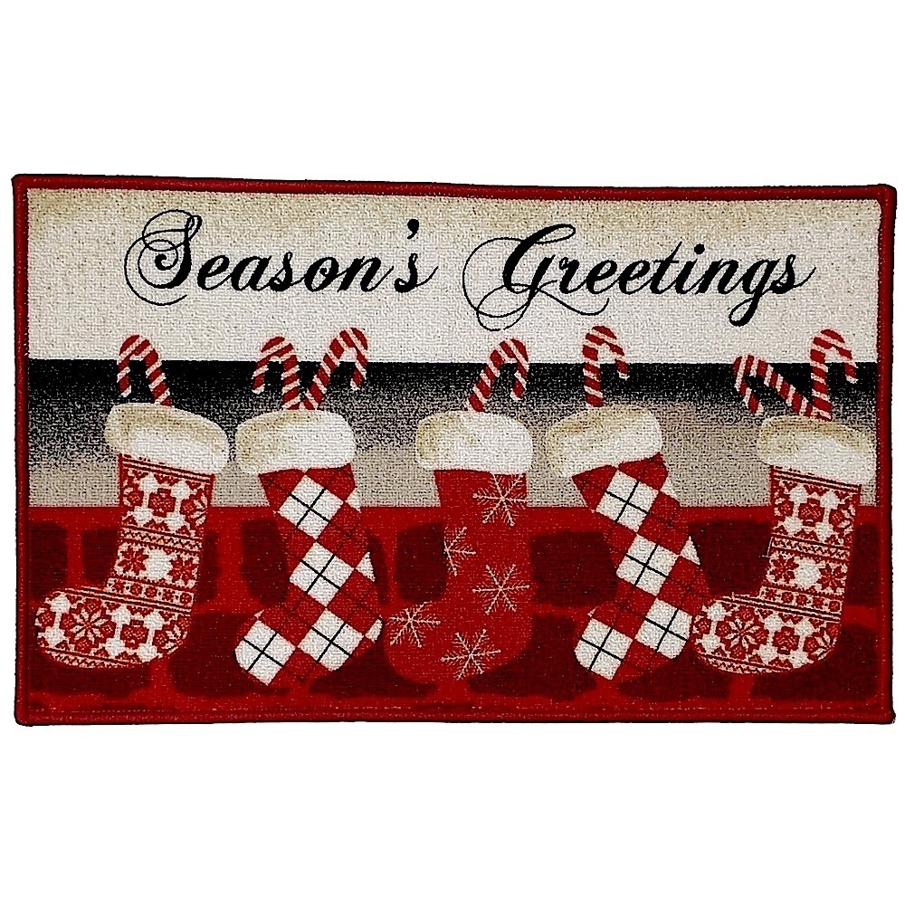Simply Holiday Rug Christmas Greetings Accent Scatter Mat Red White 17.5 X 28